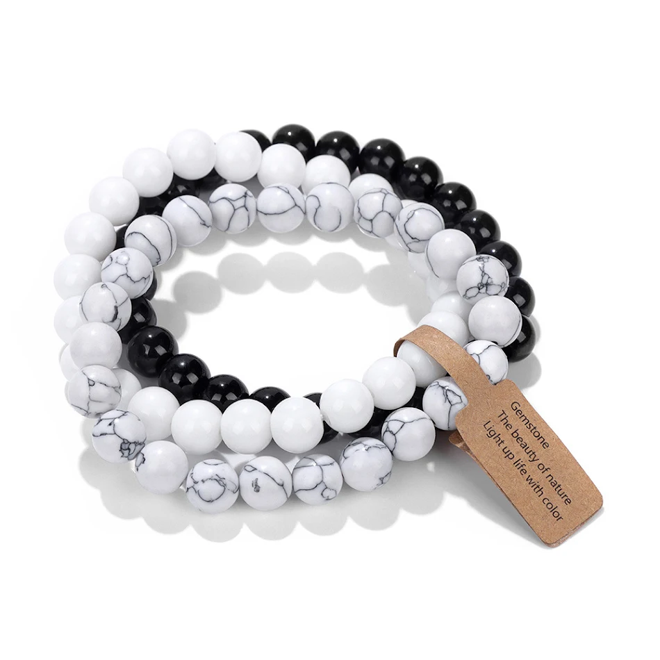 Bracelet femme avec perles en pierre naturelle de 8mm et fil élastique. Élégance naturelle, confortable et parfait pour un usage quotidien.