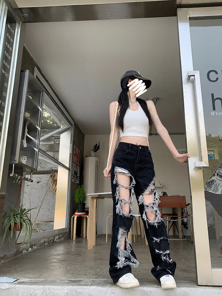 Nieuwe Fried Street Fashion Cool Rauwe Zoom High Waist Straight Mop Broek - Trendy en Comfortabel voor een Casual en Modieuze Look