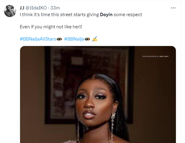 Big Brother Naija Doyin deserves respect