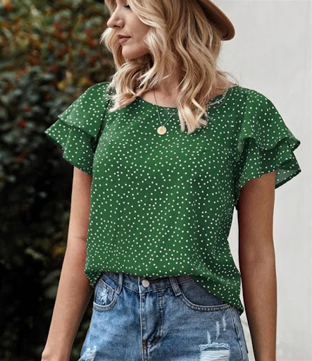 Title 2, Printed Dot Red Lotus Leaf Versatile T-Shirt