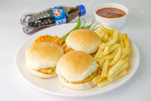 Vada Pav (3 Pcs) + Regular French Fries + Soft Drink (500 ml) Combo