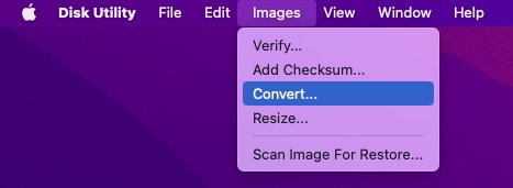 Image of Disk Utility "Convert"