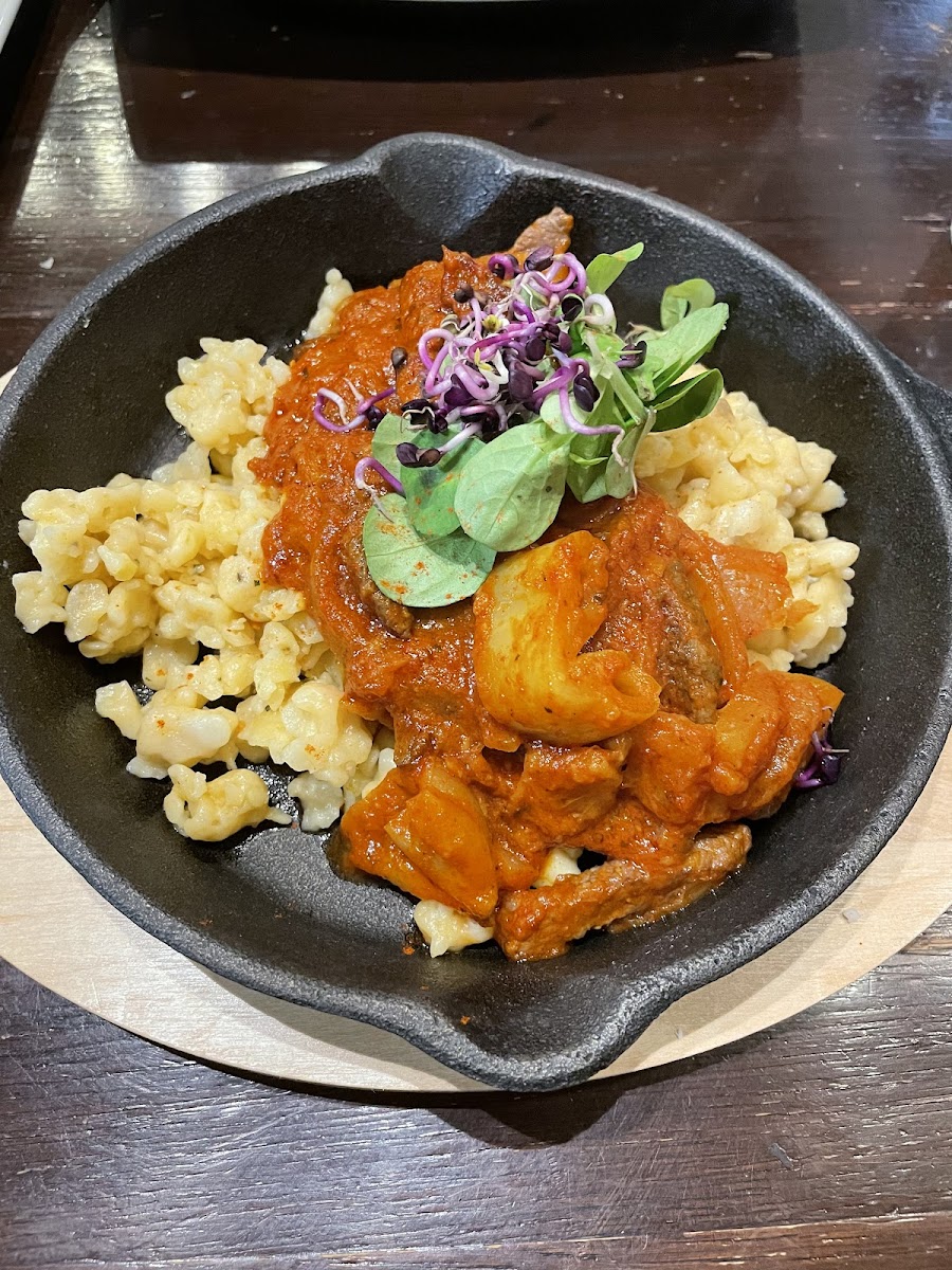 Beef goulash and dumplings