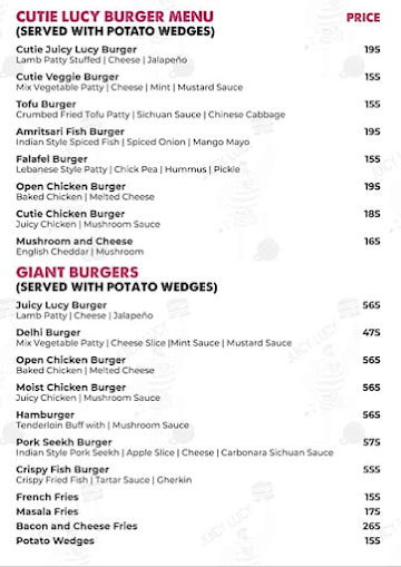 Juicy Lucy Burgers menu 