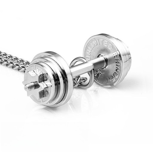 Title 2, Original Fitness Dumbbell Necklace Titanium Ste...