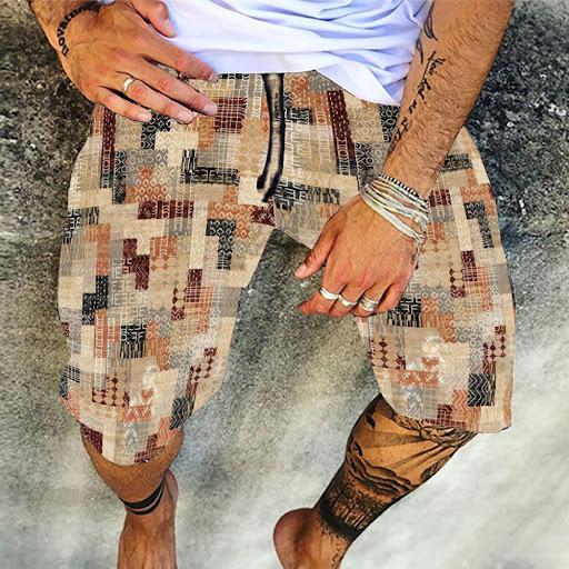 Title 3, Retro Printed Summer Loose Casual Shorts Sports...
