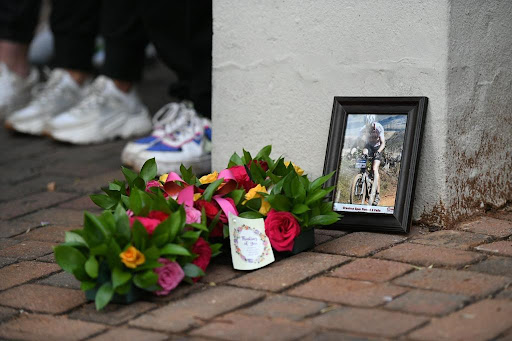 Flowers pay tribute to popular cyclist and much-loved family man Alex Otto, who was killed by a speeding taxi on Sunday.