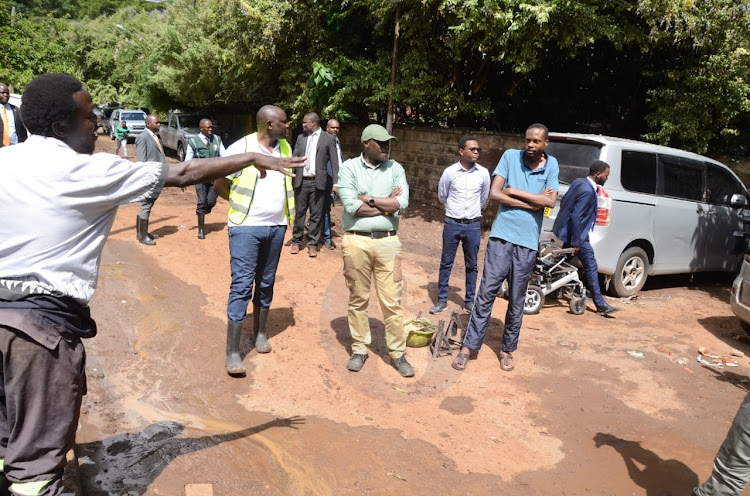 Nairobi governor Johnson Sakaja together with county officials toured parts of Kileleshwa, Kilimani and Kawagware where some of the residents were affected with floods following the heavy downpours on April 22, 2024./DOUGLAS OKIDDY