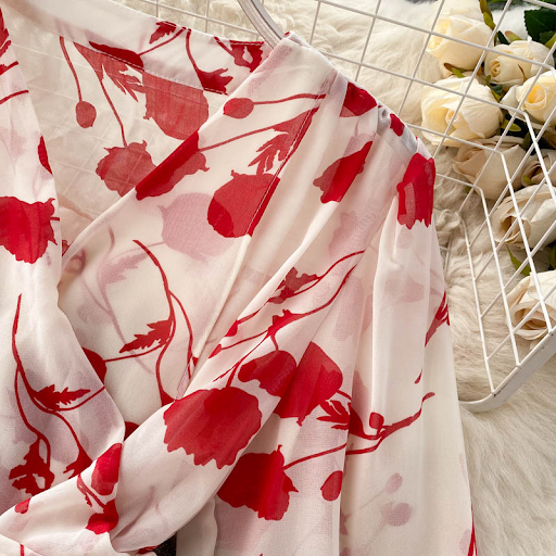 Title 25, Printed Short Chiffon Shirt with Split Half Ski...
