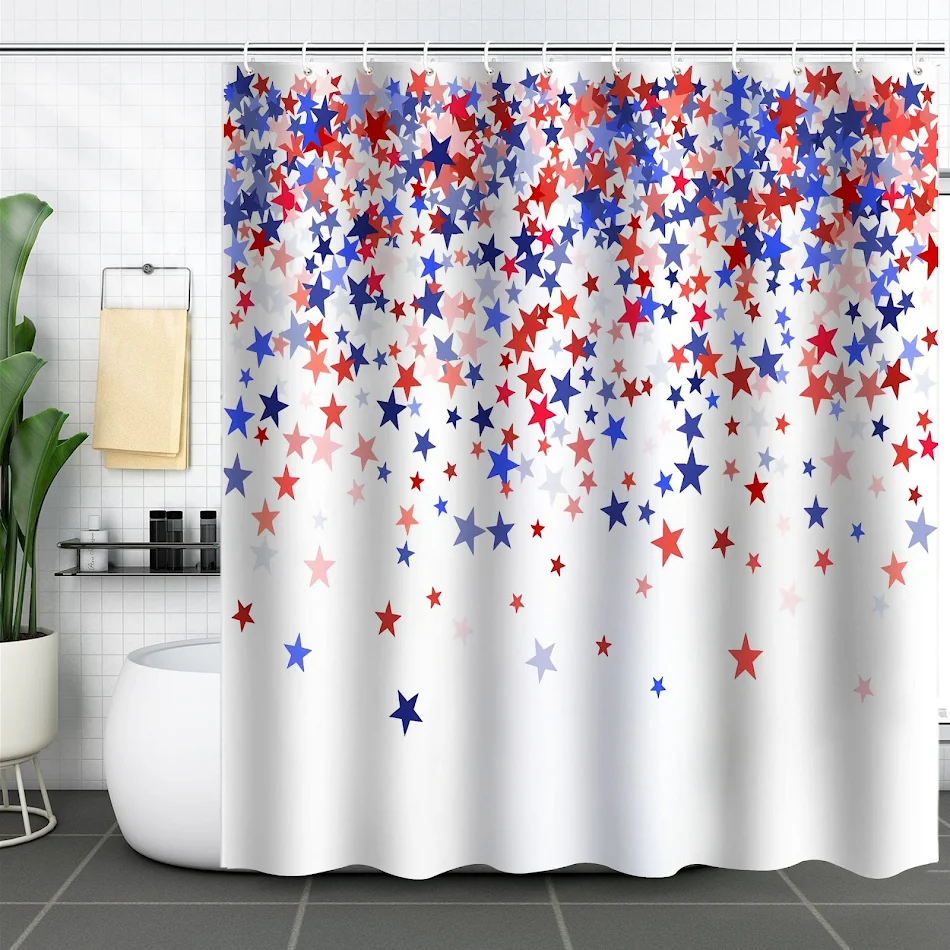 Independence Day Shower Curtain, Punch-Free Bathroom Partition, Easy to Install and Clean, Adds Patriotic Flair to Your 