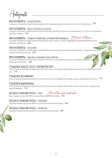 Risalo Pizzeria menu 