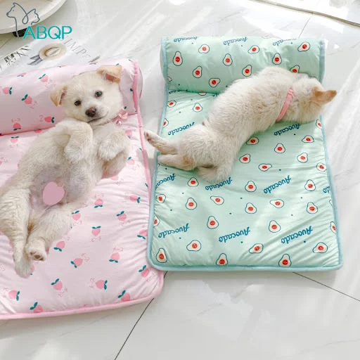 Summer Cooling Dog Bed Comfortable Cushion Anti Slip Dog Sleeping Mat Kitten Puppy Pad Cute Cartoon Pattern Pet Sofa wit