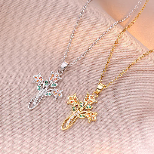 Title 2, Colorful Zircon Flower Necklace Niche Fine Jewe...