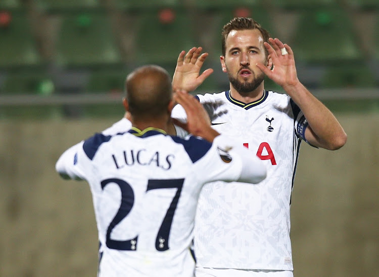 HIGH STANDARDS: Tottenham Hotspur's Lucas Moura celebrates scoring their second goal with Harry Kane on November 5 2020 REUTERS/Stoyan Nenov