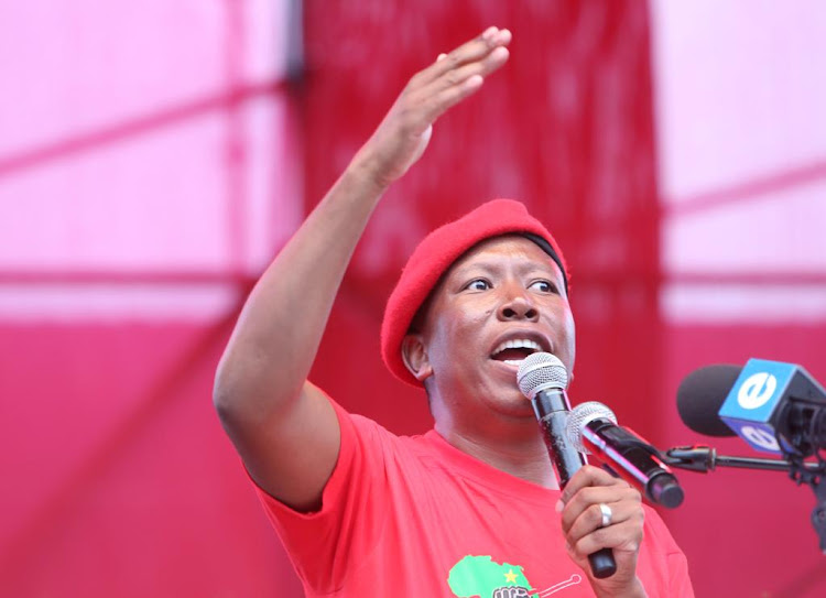 EFF leader Julius Malema addresses supporters at a rally in Chatsworth on March 24 2019.