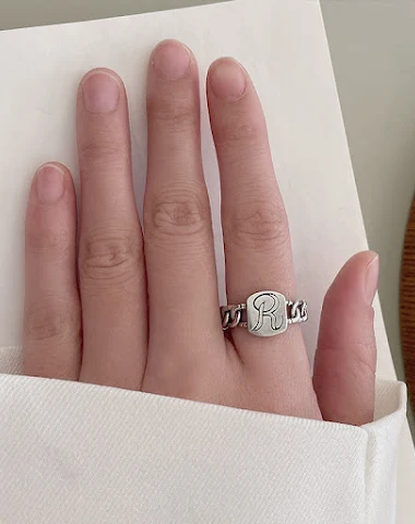 925 Zilveren Ring Vrouw Letter R Pe - 2