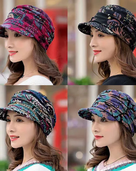 Women Hat Short Brim Warm Foldable Earflap Women Cap Ethn... - 3