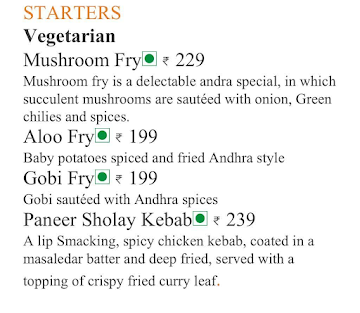 Avanthi - Aromas of Andhra menu 
