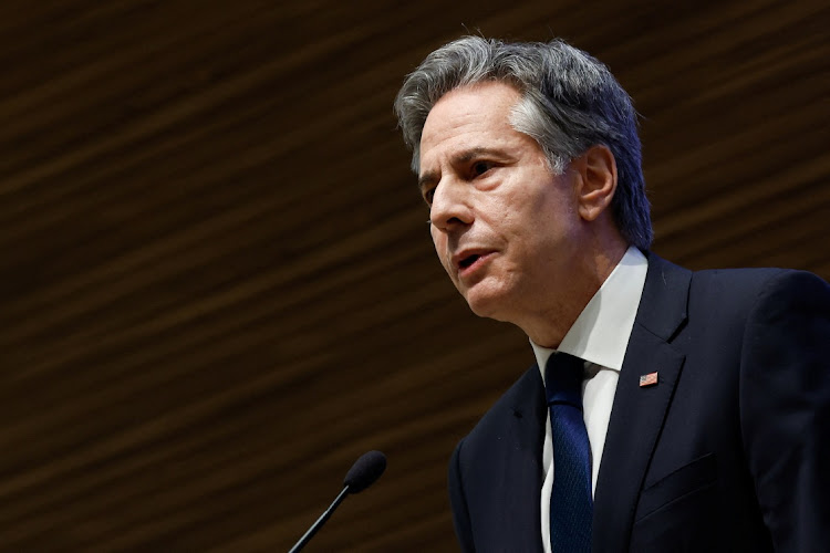 US Secretary of State Antony Blinken speaks as he attends a press conference with Qatar's Prime Minister and Foreign Minister Sheikh Mohammed bin Abdulrahman Al Thani, during Blinken's week-long trip aimed at calming tensions across the Middle East, in Doha, Qatar, January 7, 2024.