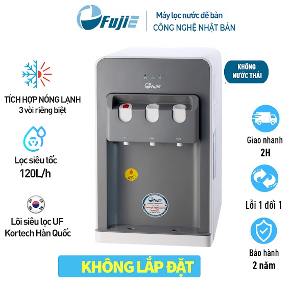 Máy Lọc Nước Nóng Lạnh Để Bàn Cao Cấp Fujie Wpd508C, 4 Cấp Lọc Màng Siêu Lọc Uf Kortech Hàn Quốc - Hàng Chính Hãng