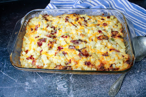 Creamy and cheesy Potatoes Romanoff.