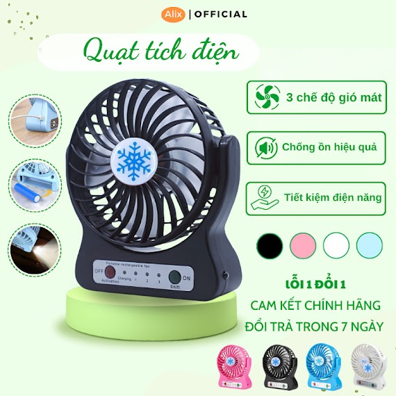 Quạt Tích Điện Alix Để Bàn Mini Nhỏ Gọn An Toàn