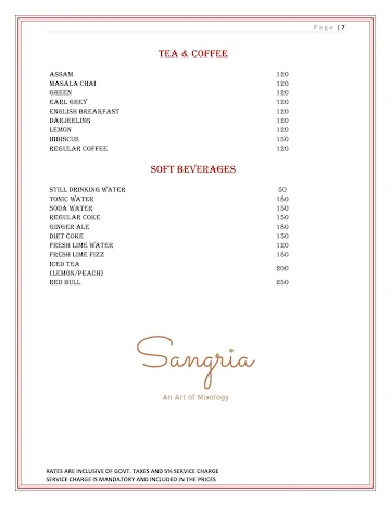 Sangria menu 