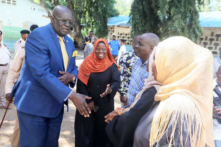 Education CS George Magoha at Changamwe Secondary School in Mombasa on Saturday.