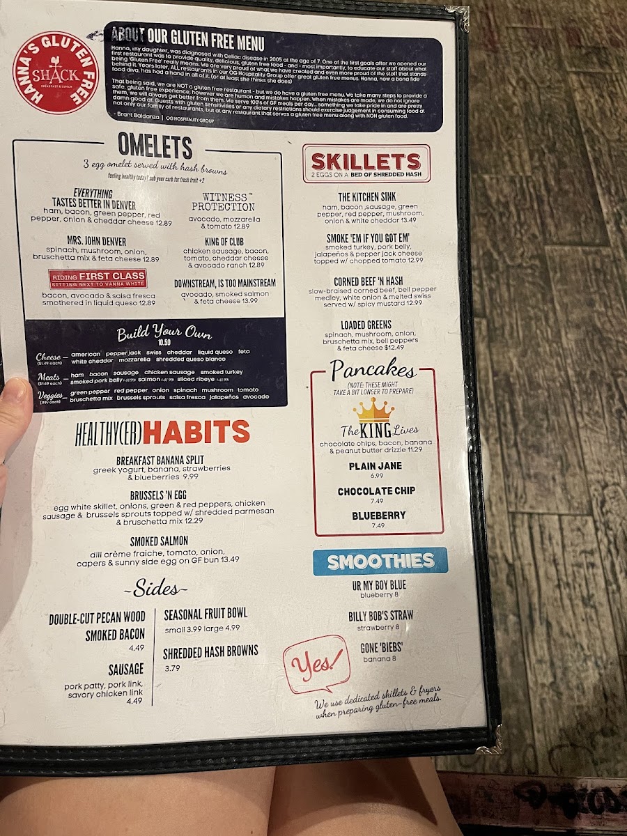 The Shack gluten-free menu