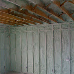 Foam insulation applied in between wall studs
and ceiling joists