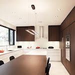 Modern kitchen with breakfast table on the countertop
