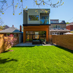 Back view of Modern house with stone interlocking and landscaping