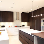 Modern kitchen with breakfast table on the countertop