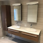 Floating double sink vanity in master bedroom