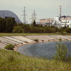 The Chernobyl power plant behind the cooling reservoir