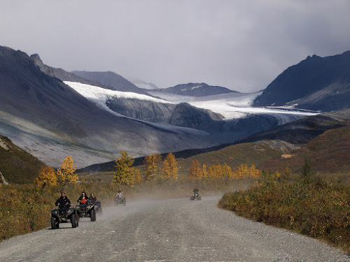 4-wheeling beneath a glacier.