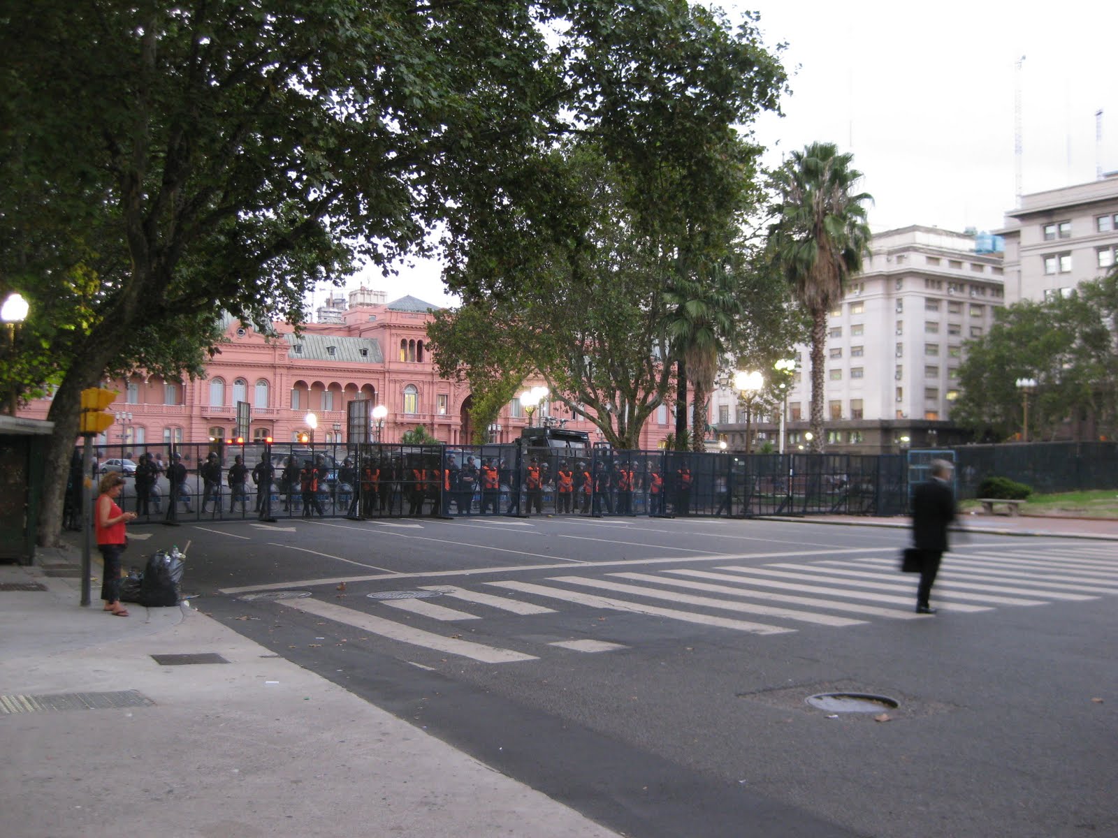 Barricades, ready for protesters (they were peaceful)