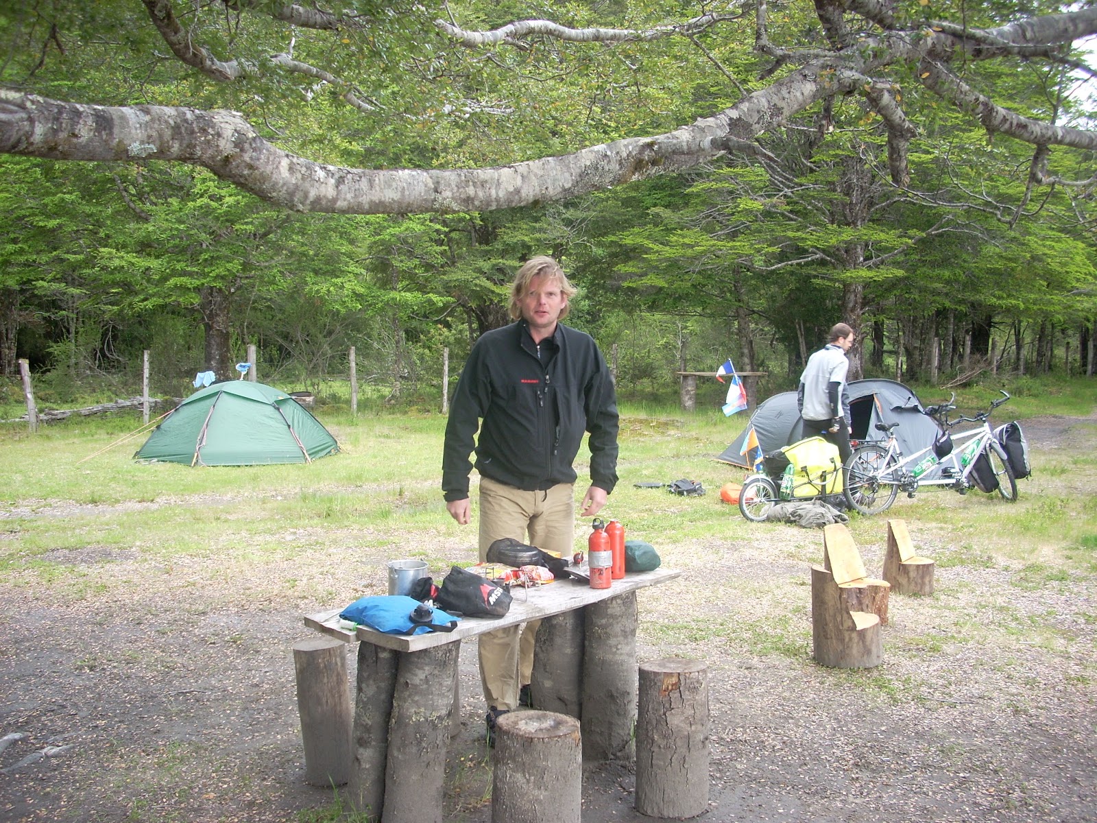 Campsite, plus cyclists. First company on the road