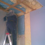 Foam insulation applied in between ceiling joist