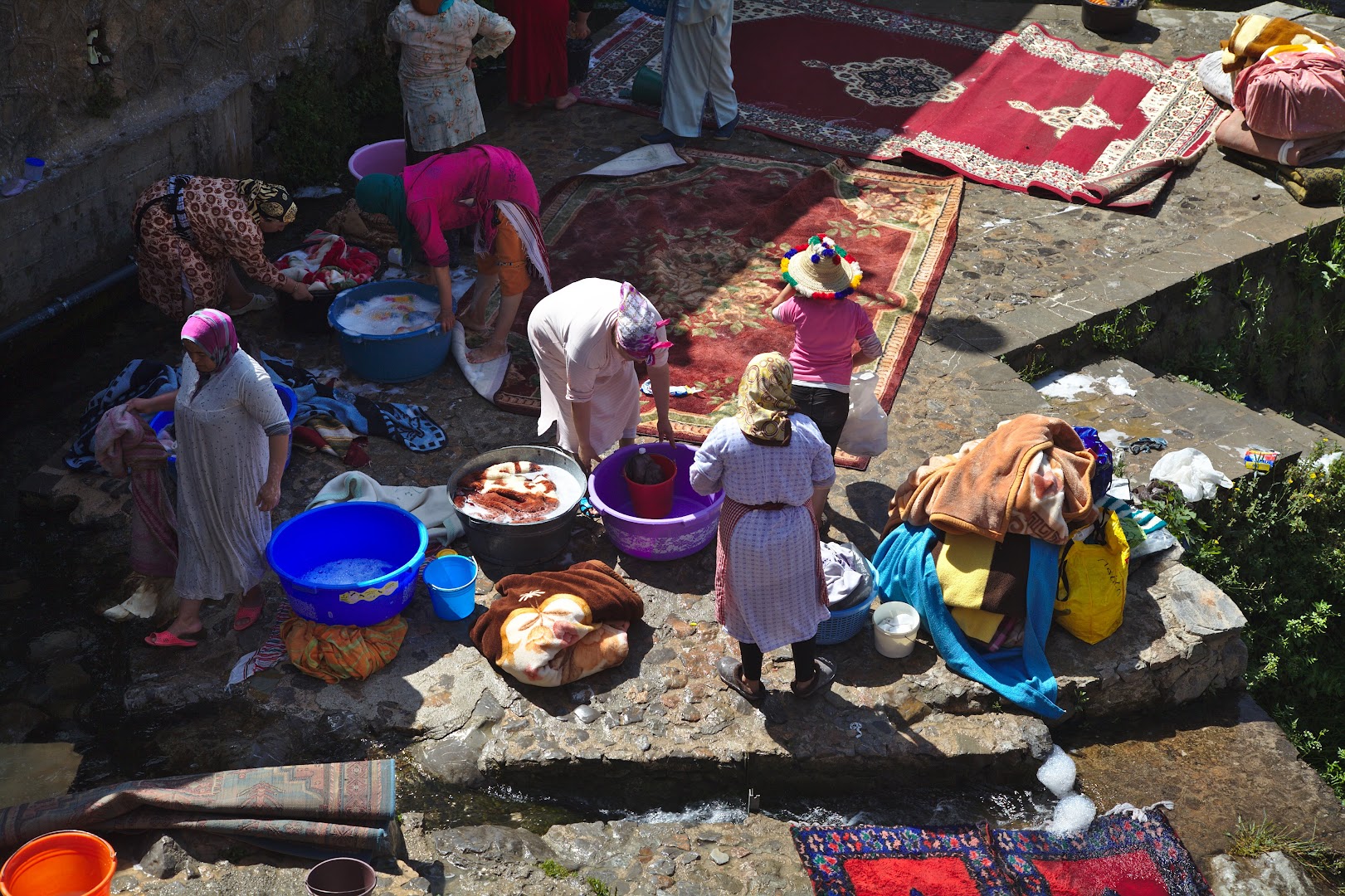 Laundry in a mountain river