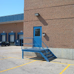 Commercial stairs and railing added, painted blue