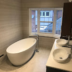 Master bathroom with free standing bathtub