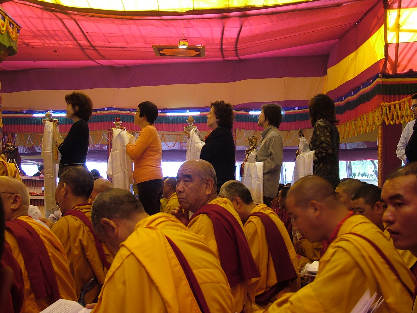 FPMT Geshes during long life puja offered to His Holiness the Dalai Lama in Saranath January 2008.