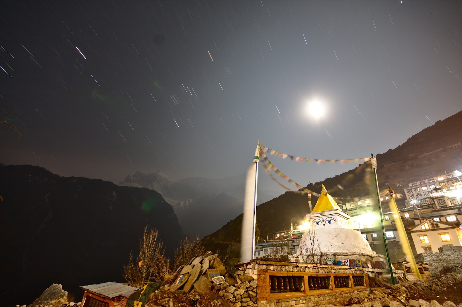 Stars moving over Namche Bazaar