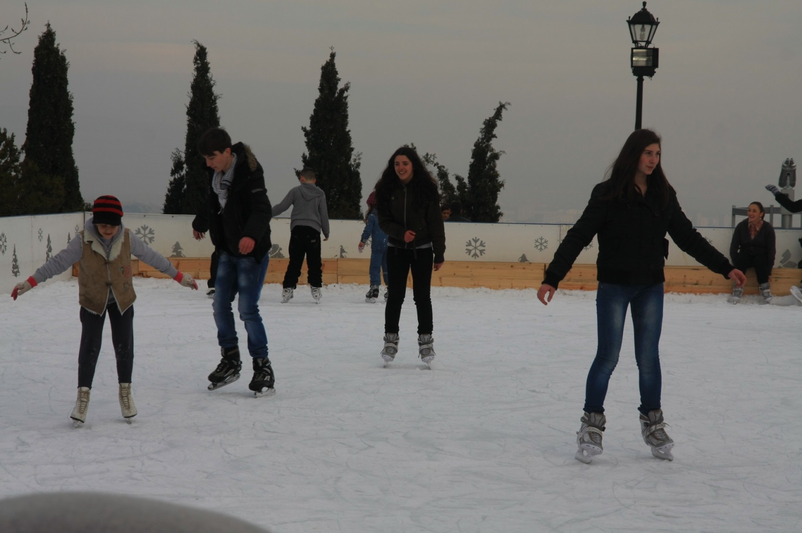 Not enough snow for snowboarding this year, but at least people can ice skate