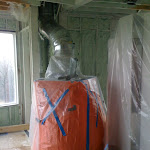 Foam insulation applied in between wall studs
and ceiling joists