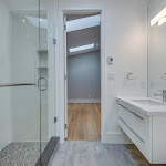 Family bathroom with floating single sink vanity