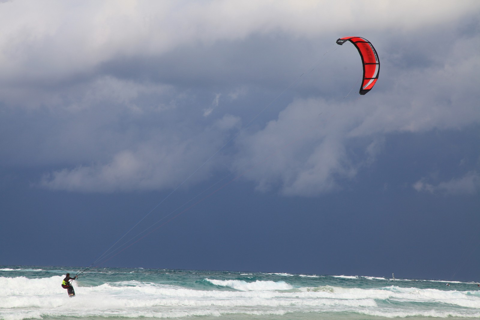 Caesarea beach is popular with kiters