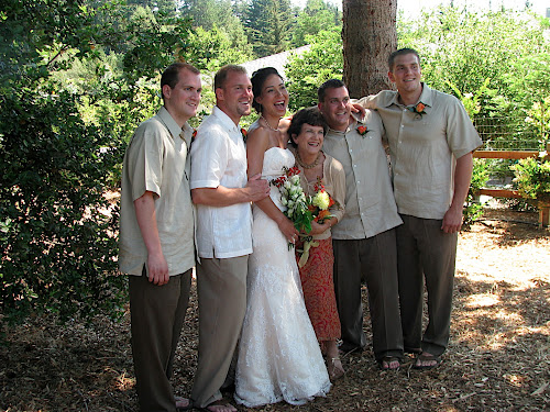 2008: Snapshot from son Greg's wedding with Mallee Sato (l-r: Stephen, Greg, Mallee, Julie, Erik, and Mark)