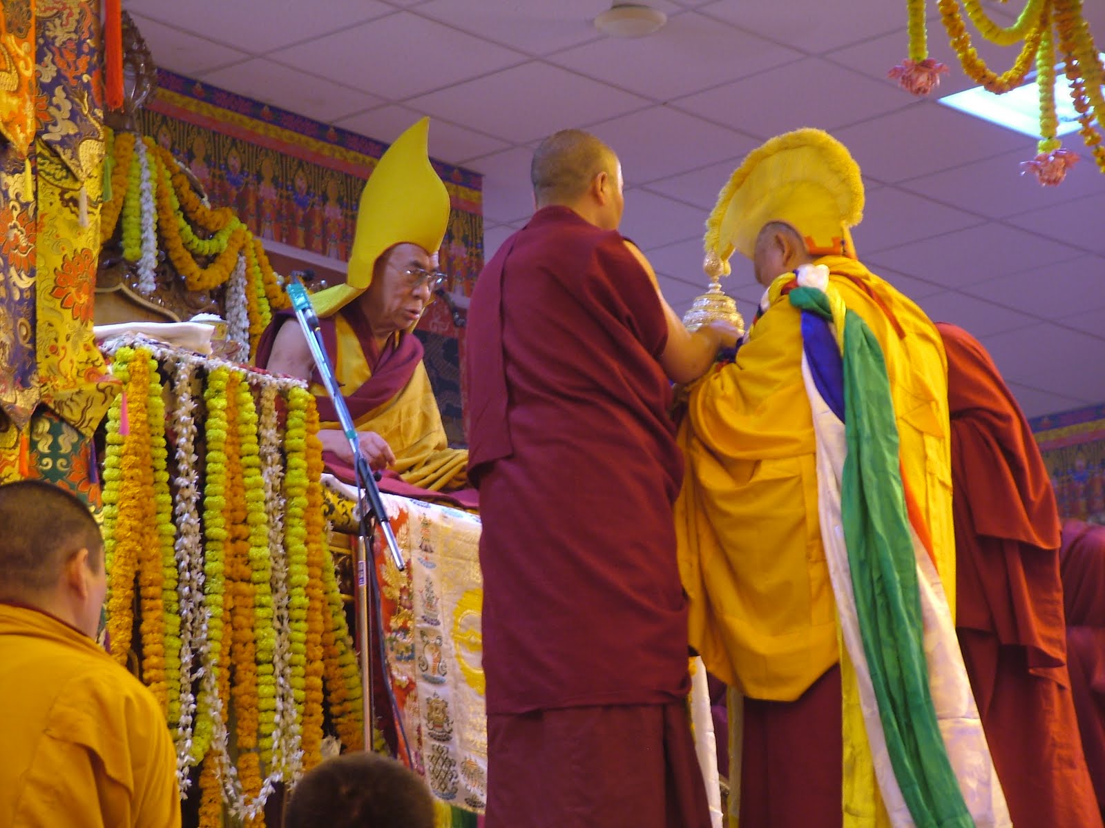 Lama Zopa Rinpoche offering during long life puja offered to His Holiness the Dalai Lama in Saranath January 2008.
